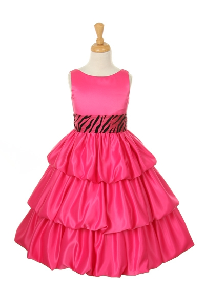 fuchsia triple layer bubble dress with black Zebra sash